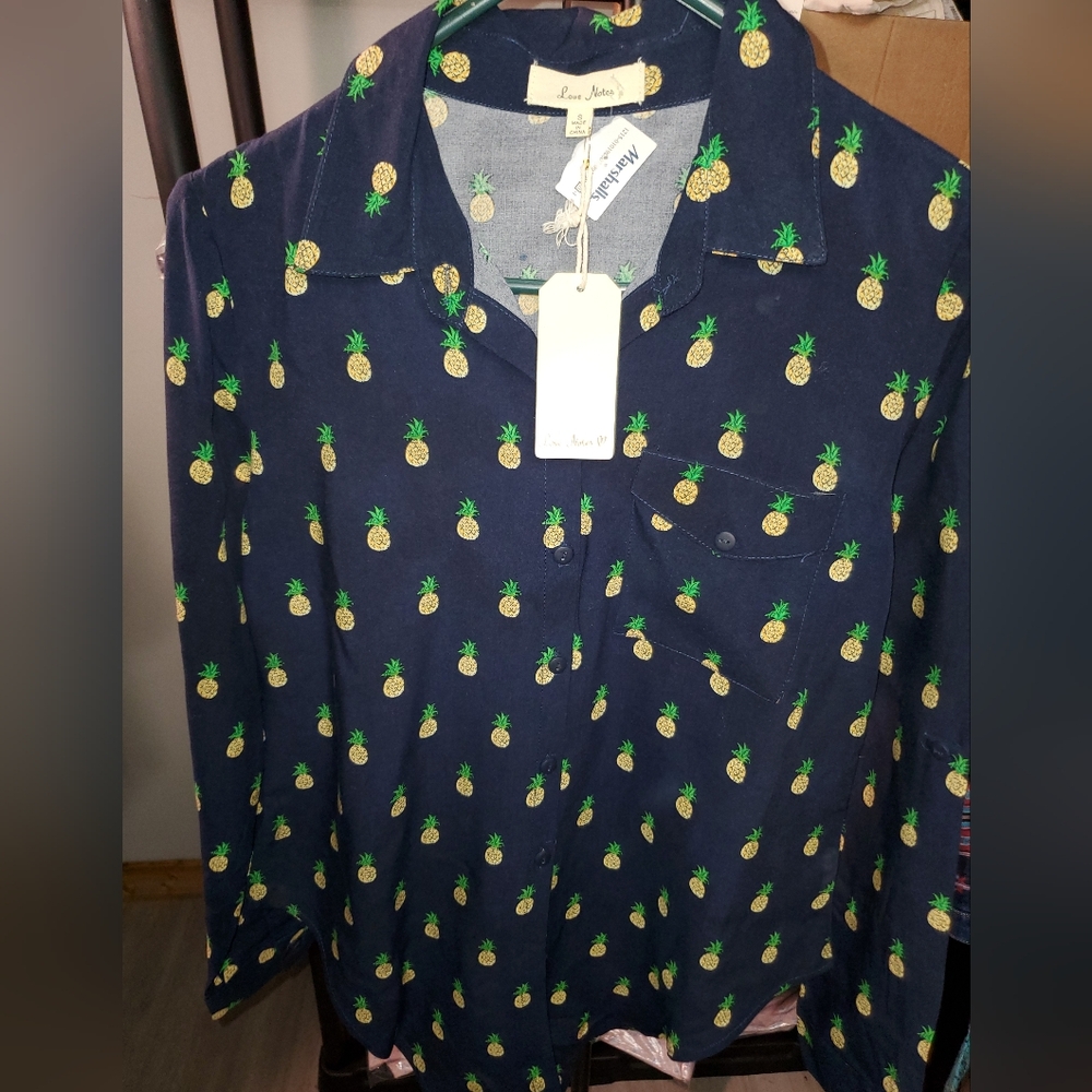 Love Notes Navy Shirt with Pineapple Design